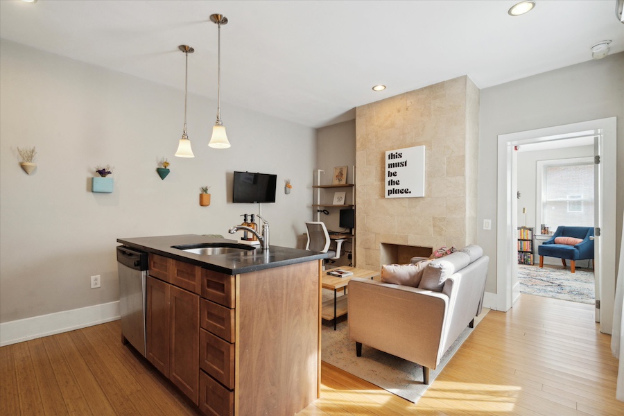 condo for sale rittenhouse square starter kitchen and living room