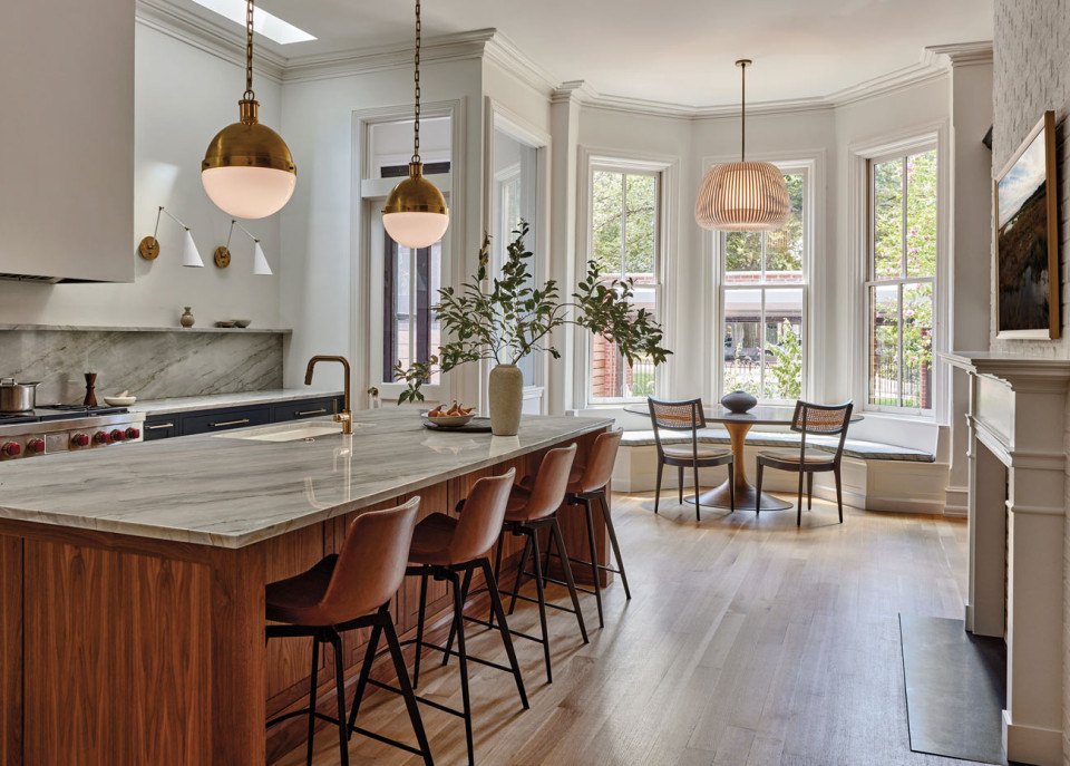 The kitchen of the Delancey Place townhouse renovation 