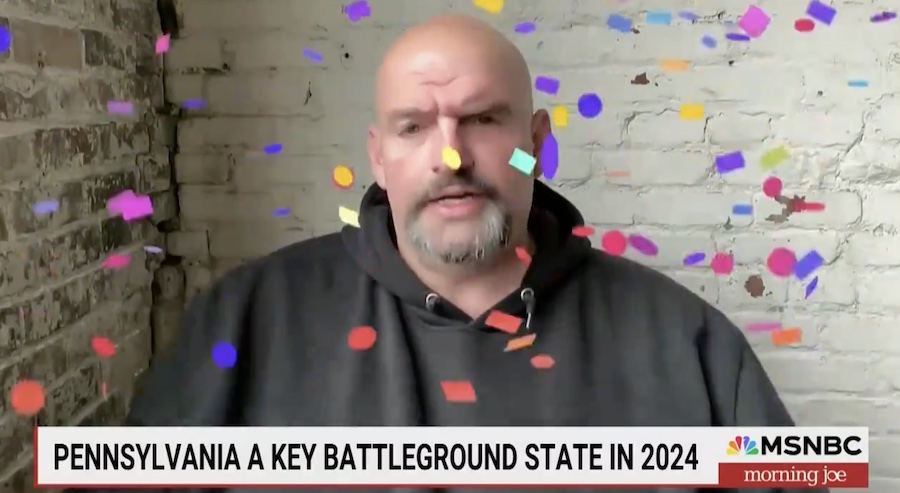 john fetterman and his Zoom confetti on MSNBC