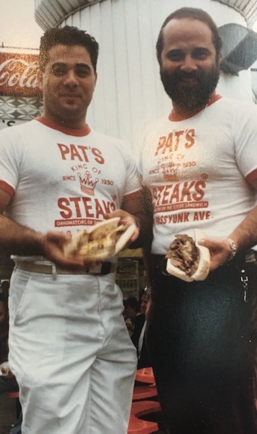 Current Pat's Steaks operator Frank Olivieri with his father in the early 80s.