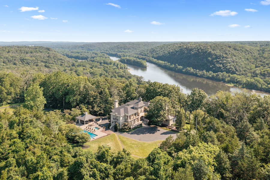 house for sale pipersville hilltop mansion aerial view of property