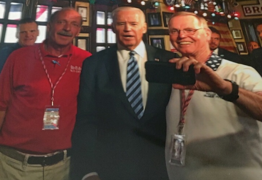 McGillin's bartender John Doyle (right) with former McGillin's manager George Leflar and Joe Biden at the Philadelphia bar