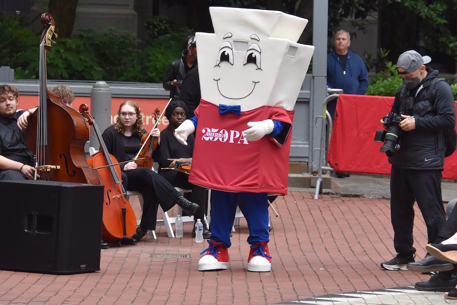 The mascot for America 250 PA