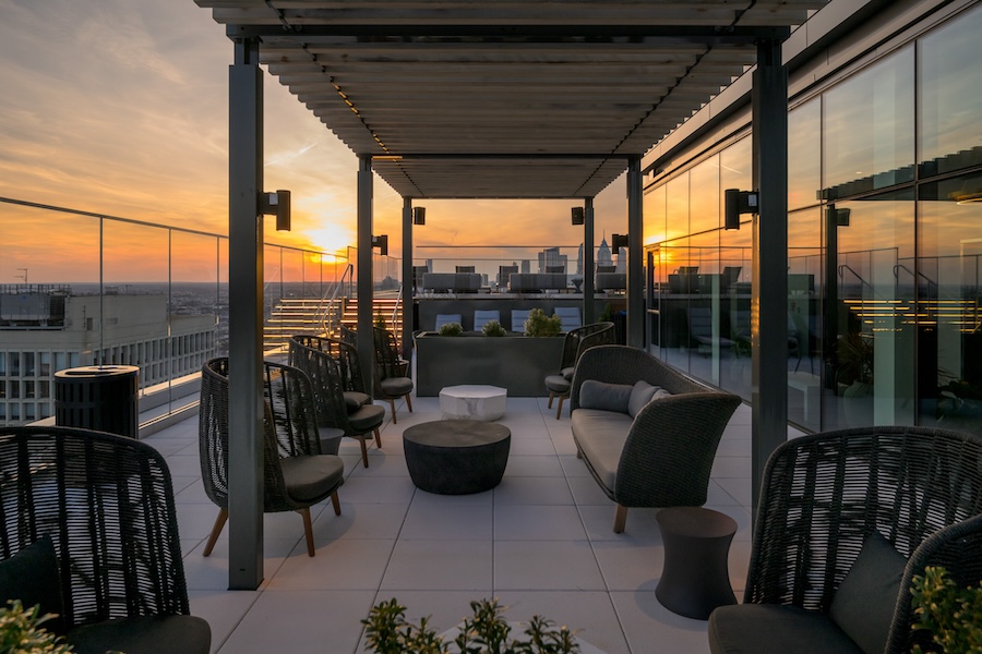 the Ryland apartment profile roof deck and pool