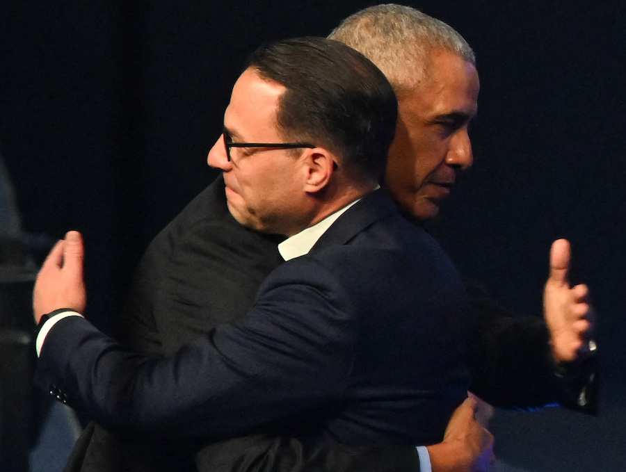 Barack Obama hugging Josh Shapiro