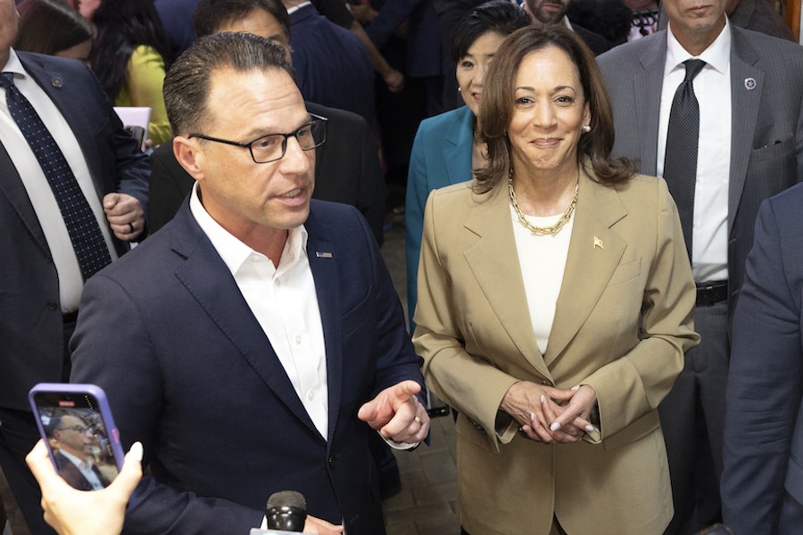 Josh Shapiro and Kamala Harris in Philadelphia at the Reading Terminal Market, before Harris was running for president and considering Shapiro as her running mate for vice president