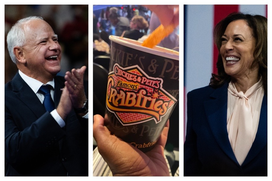 Tim Walz, Kamala Harris, and some Crabfries at the Kamala Harris rally in Philadelphia on Tuesday