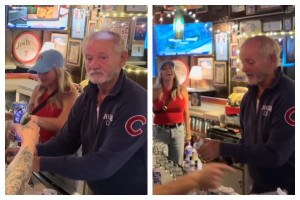 Bill Murray and his friend Katrina Duva, who just so happens to be one of the operators at Bob & Barbara's, inside Bob & Barbara's on Monday