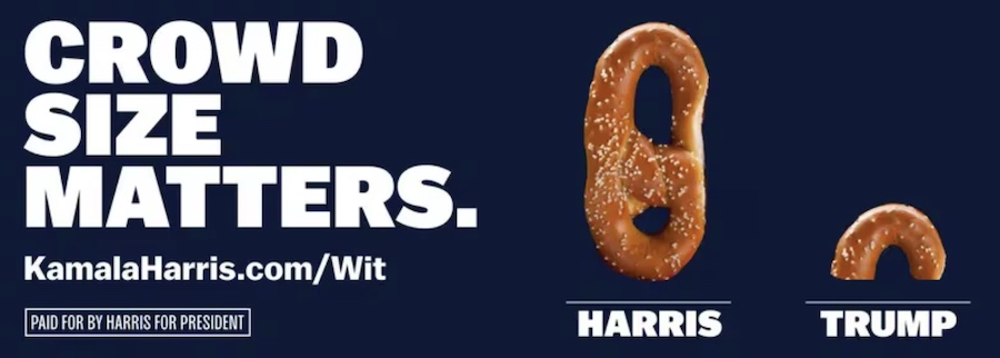 A Harris soft pretzel ad poking fun at Donald Trump's crowd size