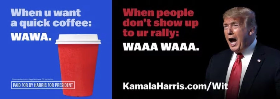 A Harris Wawa campaign ad making fun of Donald Trump