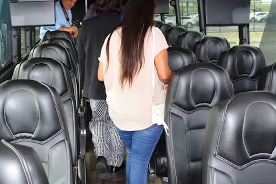 Inside the bus that will take you from the Wilmington airport to Philadelphia International Airport