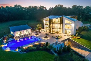 house for sale west chester contemporary mansion exterior overhead view at night