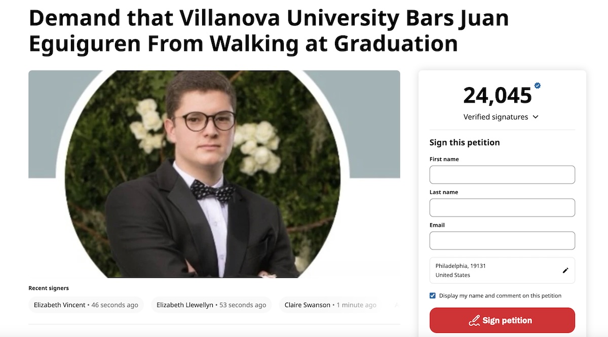 The Juan Eguiguren petition on Change.org as of Wednesday morning