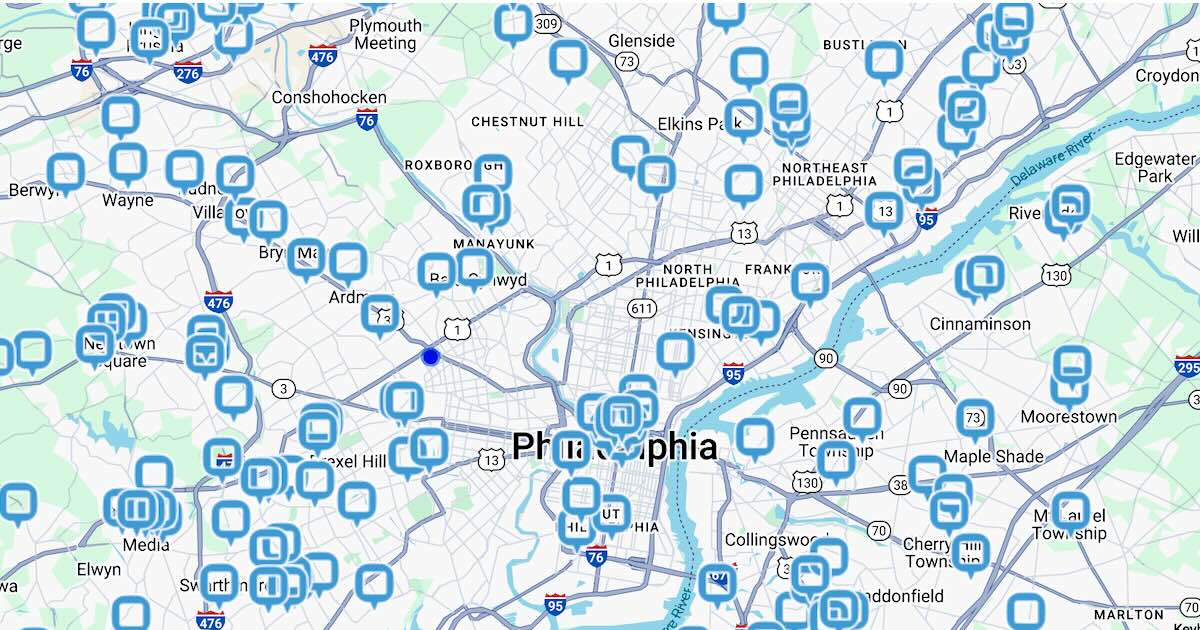 A screenshot of Philadelphia-area businesses found on the PublicSquare website