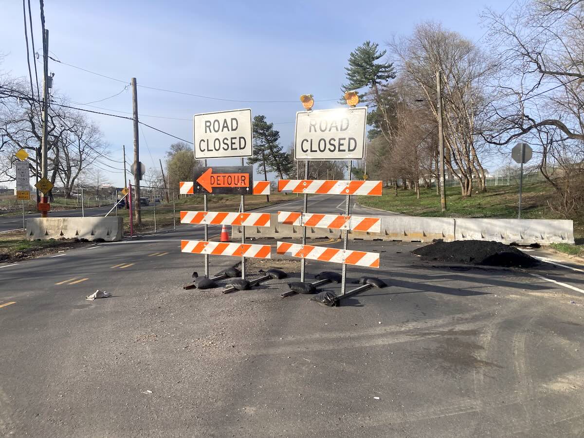"Road Closed" signs at on Lansdowne Avenue in West Philadelphia
