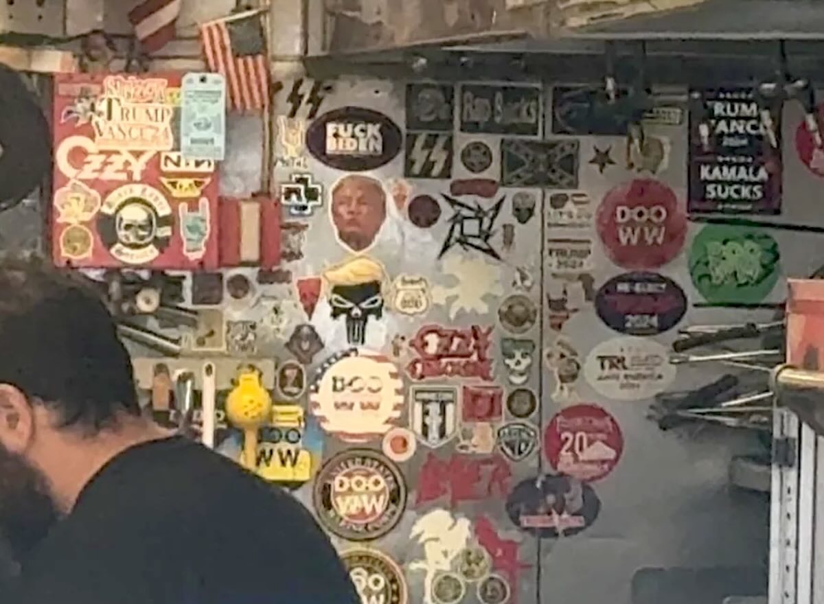 An image of Nazi and other imagery on the wall inside Franconi's Pizza on the Boardwalk in Wildwood last week. (Image via Reddit)