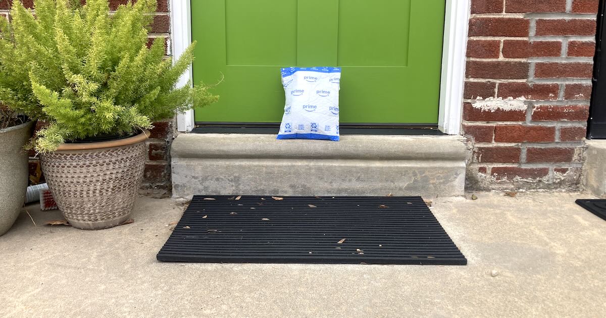 An Amazon package sits on a stoop in Philadelphia, a city with a major porch-pirate problem.