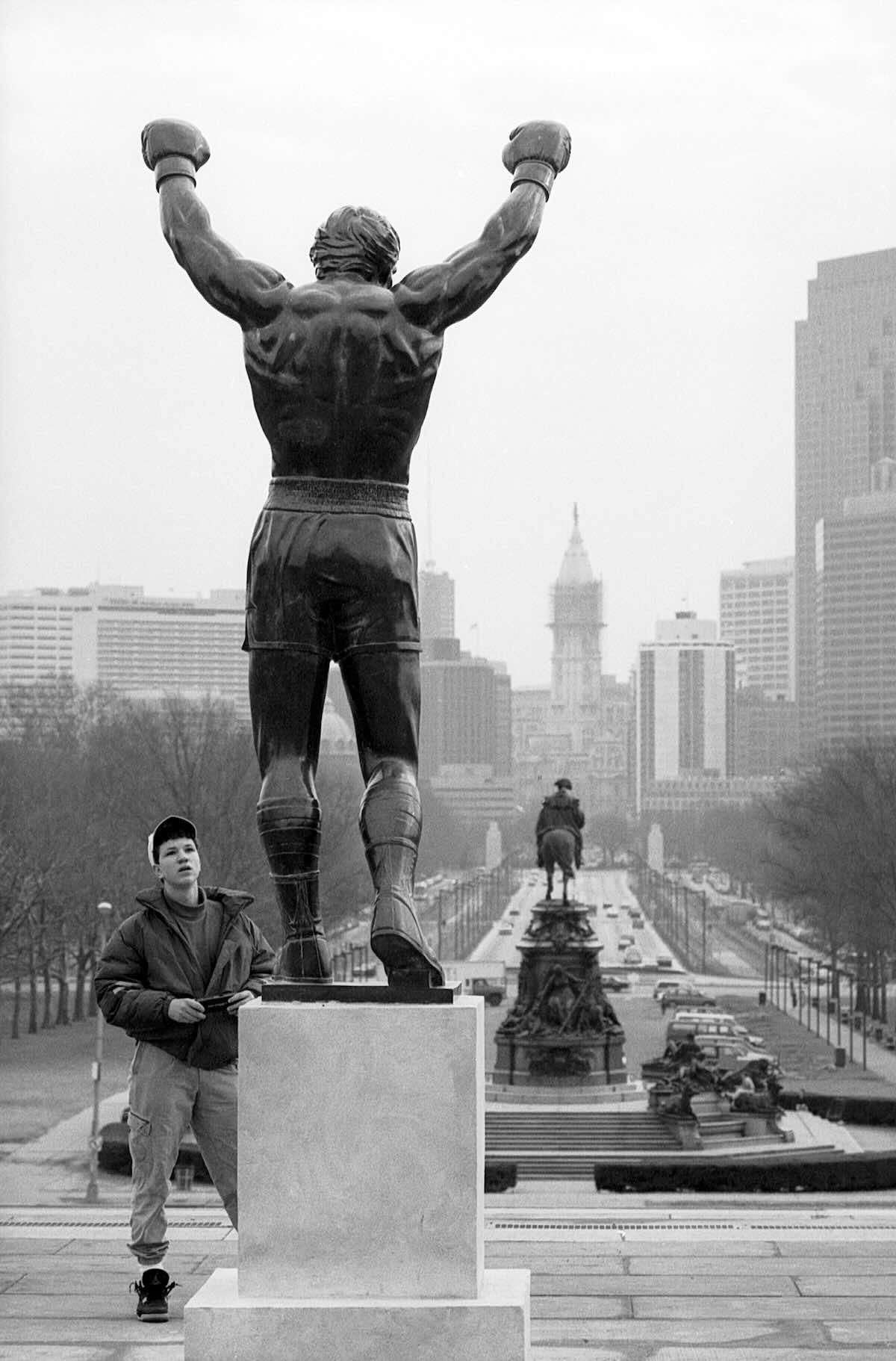 The Rocky statue atop the Philadelphia Art Museum steps in 1990