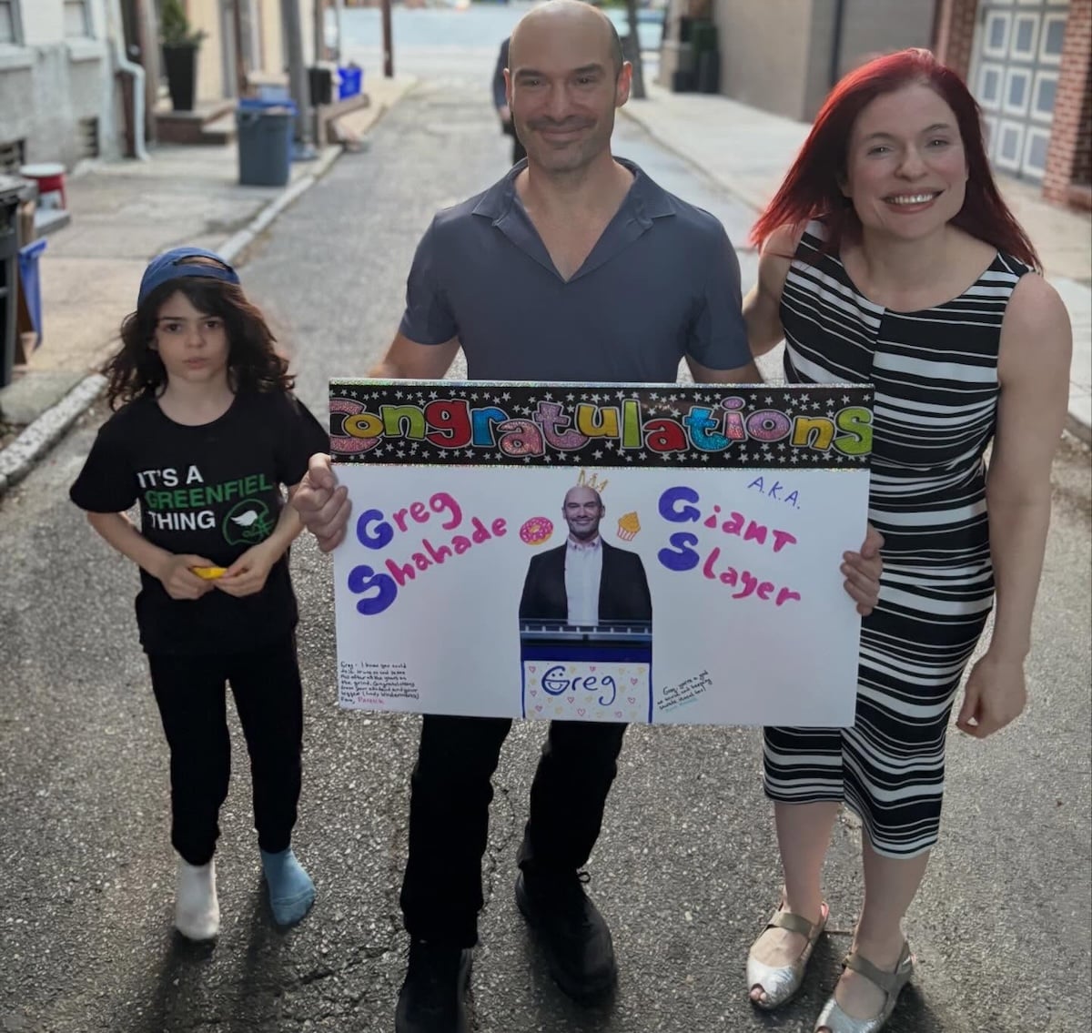 Greg Shahade and family members right after his Jeopardy! win